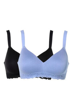 Comfort Code Women's 2pk Lined Lace Trim Wireless Bra Black/Periwinkle - Regular